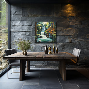 Toile Cascade Abstraite de 24 pouces Carré et arbres