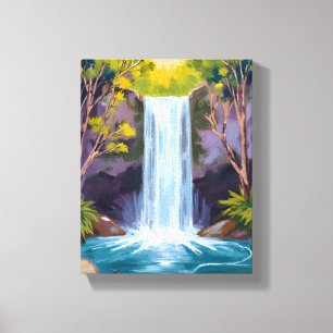 Toile Cascade bleue Peinture de paysage forestier de l