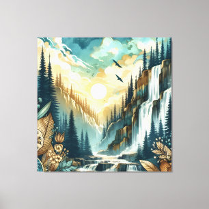 Toile Cascade de Forest Mountain Boho Motif naturel