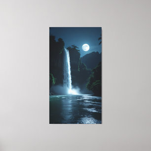 Toile Cascade Lune - Paysage nocturne cinématique