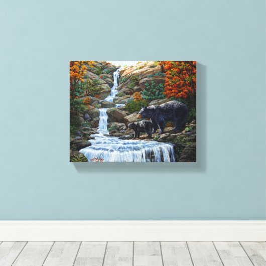 Toile Cascade Mère et Cube Ours Noir (Insitu (Plancher de Bois))