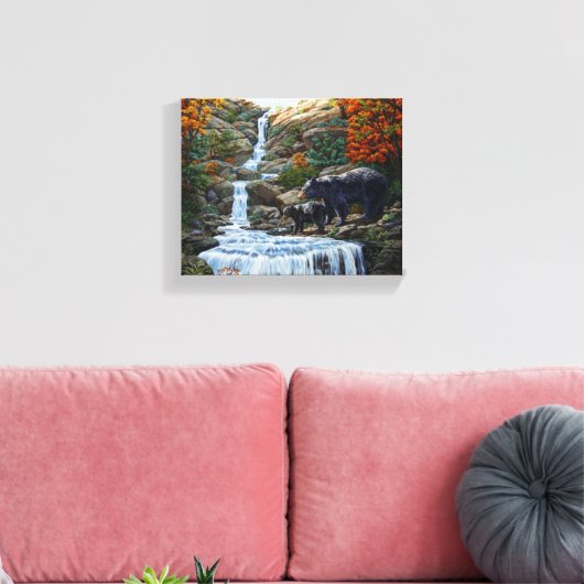 Toile Cascade Mère et Cube Ours Noir (Insitu(Salon))