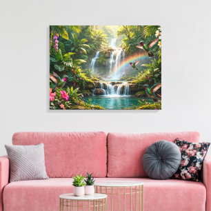Toile Cascades Arc-en-ciel Colibris Cachette Tropicale