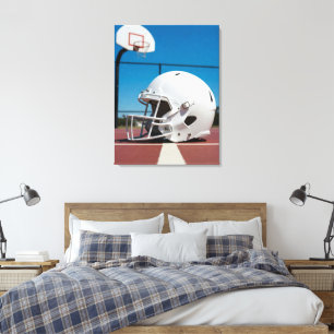 Toile Casque de football blanc sur la ligne du terrain