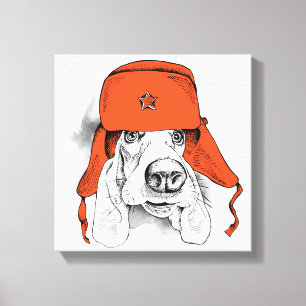 Toile Casquette rouge de Basset Hound   Ushanka