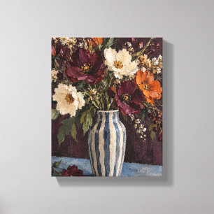 Toile Cassis Fleurs sauvages dans un vase rayé