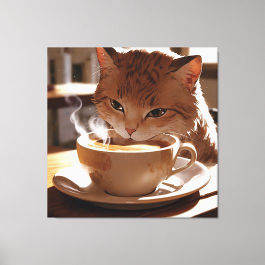 Toile Cat drinking coffee from a cup (Recto)