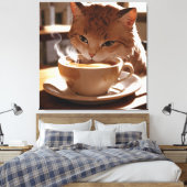 Toile Cat drinking coffee from a cup (Insitu(Chambre))