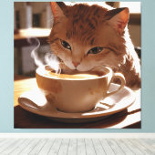 Toile Cat drinking coffee from a cup (Insitu (Plancher de Bois))