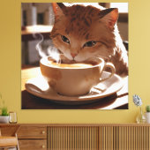 Toile Cat drinking coffee from a cup (Insitu(Salon))