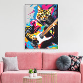 Toile Cat joue de la guitare, graffiti rock (Insitu(Salon))