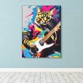 Toile Cat joue de la guitare, graffiti rock (Insitu (Plancher de Bois))