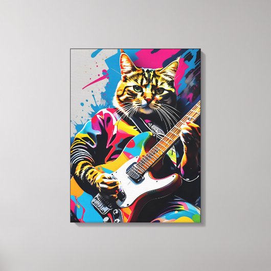 Toile Cat joue de la guitare, graffiti rock (Recto)