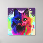 Toile Cat Trippy Psychedelic Pop Art<br><div class="desc">Portrait de chat de Pop Art Trippy Psychedelic sur des plaques de peinture colorées. Illustration vectorielle originaleCopyright BluedarkArt TheChameleonArt.</div>
