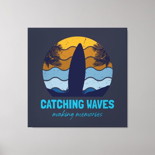 Toile Catching Waves Retro Surboard Beach Art (Recto)