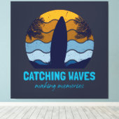 Toile Catching Waves Retro Surboard Beach Art (Insitu (Plancher de Bois))