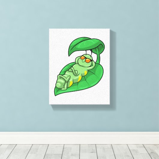 Toile Caterpillar avec feuille (Insitu (Plancher de Bois))