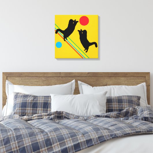 Toile Cats and Moon on Yellow Abstract Canvas Print (Insitu(Chambre))