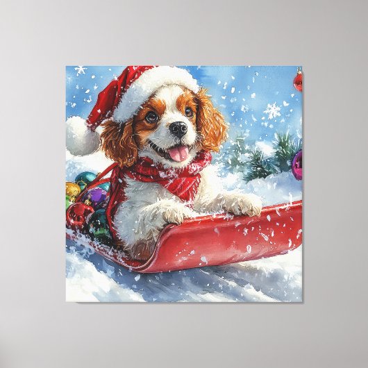 Toile Cavalier King Charles Spaniel Chien Sledge Noël (Recto)