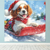 Toile Cavalier King Charles Spaniel Chien Sledge Noël (Insitu (Plancher de Bois))