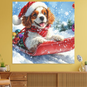 Toile Cavalier King Charles Spaniel Chien Sledge Noël