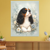 Toile Cavalier King Charles Spaniel with Blue Flowers | (Insitu(Salon))