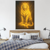 Toile Celestial Golden Seated White Tiger – Divine Aura  (Insitu(Chambre))