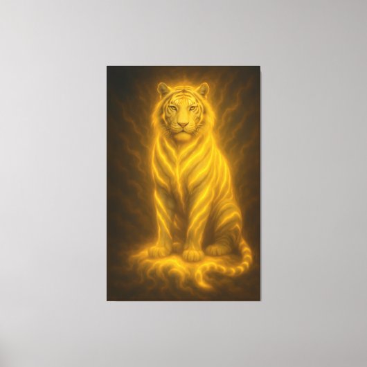 Toile Celestial Golden Seated White Tiger – Divine Aura  (Recto)