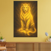 Toile Celestial Golden Seated White Tiger – Divine Aura  (Insitu(Salon))