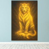 Toile Celestial Golden Seated White Tiger – Divine Aura  (Insitu (Plancher de Bois))