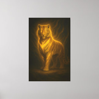 Toile Celestial Golden Tiger – Divine Fire Aura Art Pain