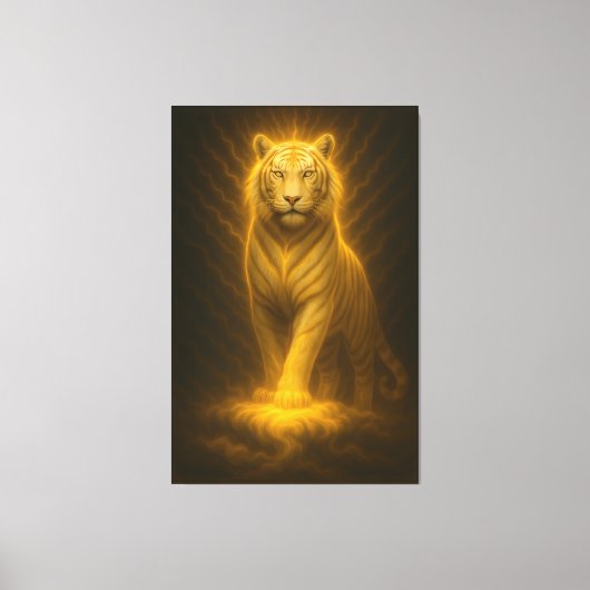 Toile Celestial Golden White Tiger – Divine Gaze Luminou (Recto)