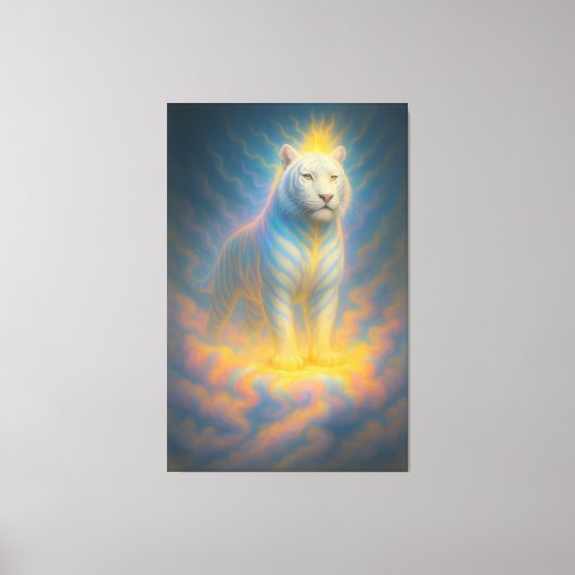 Toile Celestial White Tiger – Divine Rainbow Aura Fantas (Recto)