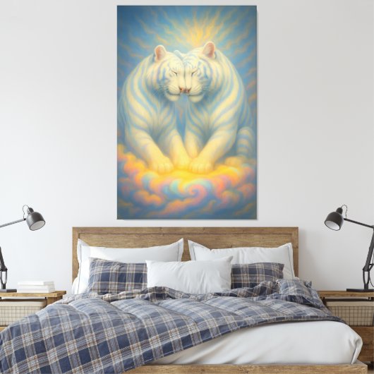 Toile Celestial White Tiger Lovers – Divine Rainbow Clou (Insitu(Chambre))