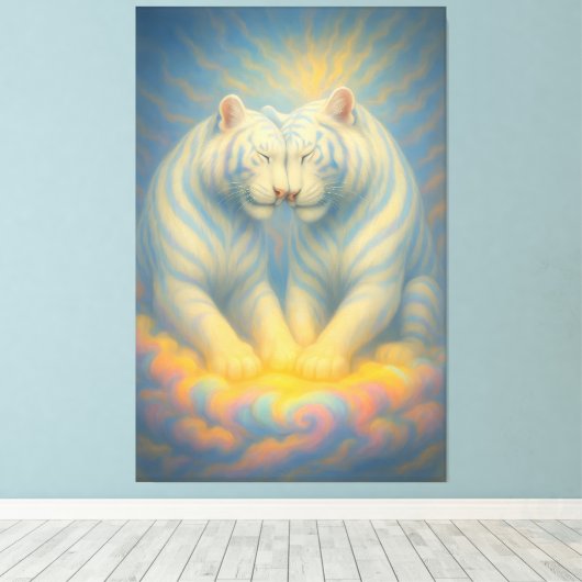 Toile Celestial White Tiger Lovers – Divine Rainbow Clou (Insitu (Plancher de Bois))