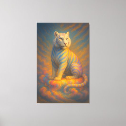 Toile Celestial White Tiger – Rainbow Aura Guardian Fant (Recto)