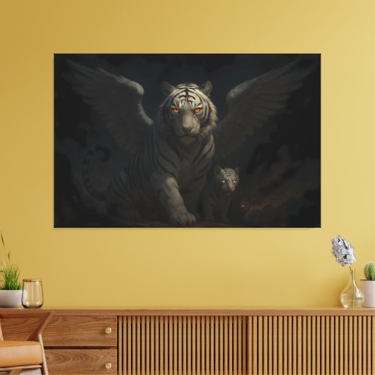 Toile Celestial Winged White Tiger & Cub | ManJiangHong (Insitu(Salon))
