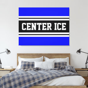 Toile CENTER ICE Noir Blanc Bleu Royal Rayures de Hockey