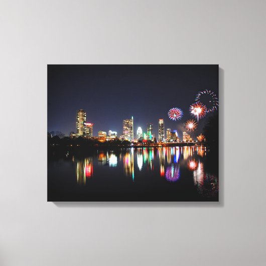 Toile Centre-ville d'Austin Texas Night Skyline Firework (Recto)