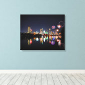 Toile Centre-ville d'Austin Texas Night Skyline Firework (Insitu (Plancher de Bois))