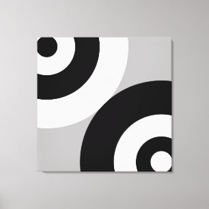 Toile Cercles abstraits noir et blanc sur gris