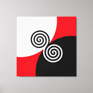 Toile Cercles de spirale abstraits sur fond noir rouge e