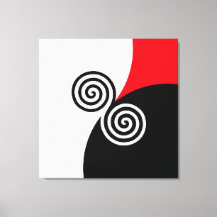 Toile Cercles de spirale abstraits sur fond noir rouge e