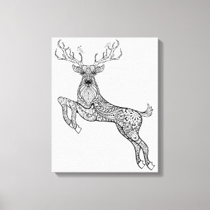 Toile Cerf À Cornes Magique Avec Oiseaux Doodle 6