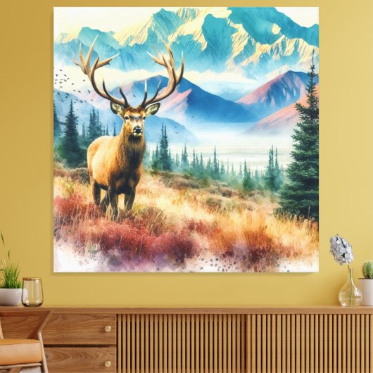 Toile Cerf aux bois à l'aquarelle (Insitu(Salon))