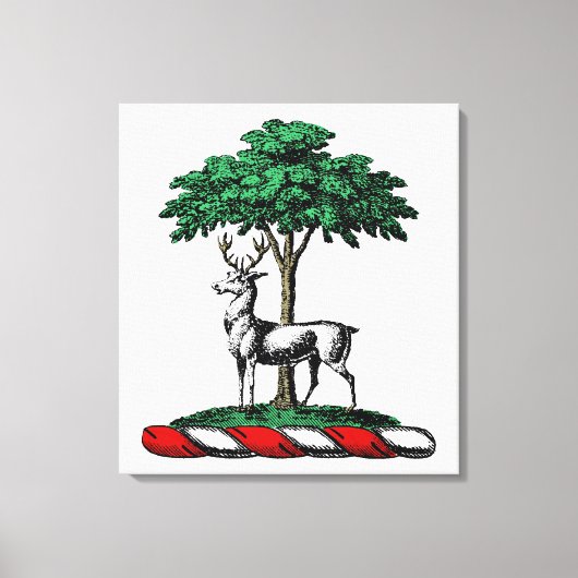 Toile Cerf Daim devant un Arbre Emblème de Blason Hérald (Recto)