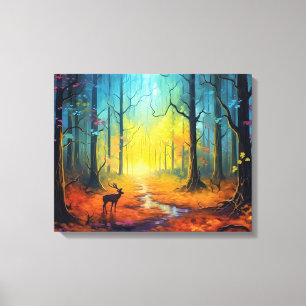 Toile Cerf dans la forêt d'automne arc-en-ciel