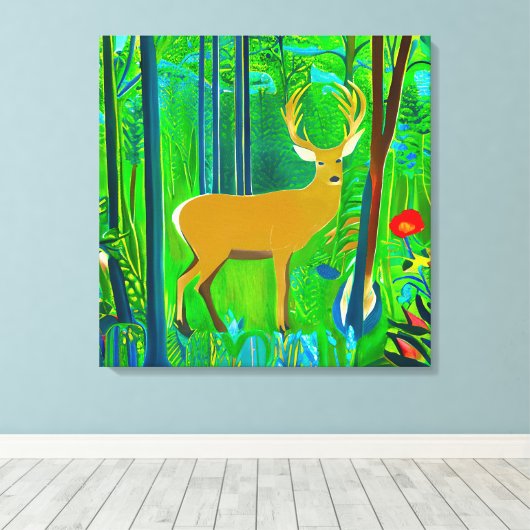 Toile Cerf dans un cadre forestier d'Imaginaire (Insitu (Plancher de Bois))