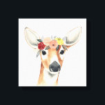 Toile Cerf forestier de la Couronne<br><div class="desc">Cette impression d'aquarelle présente un portrait doux d'un cerf orné d'une couronne de fleurs | Par Grace Popp. ID d'image : 119767GG</div>