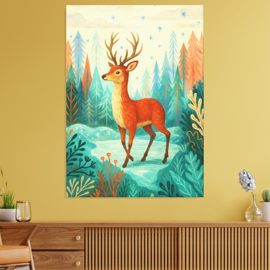Toile Cerf forestier enchanté - Bois d'hiver capricieux (Insitu(Salon))